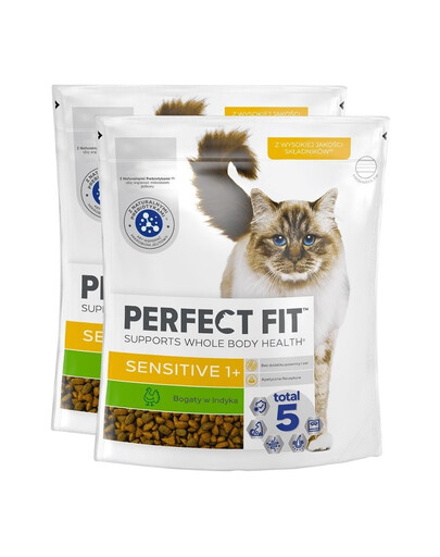 PERFECT FIT Sensitive 1+ 6x750 g sausas visavertis ėdalas suaugusioms katėms, kuriame gausu kalakutienos