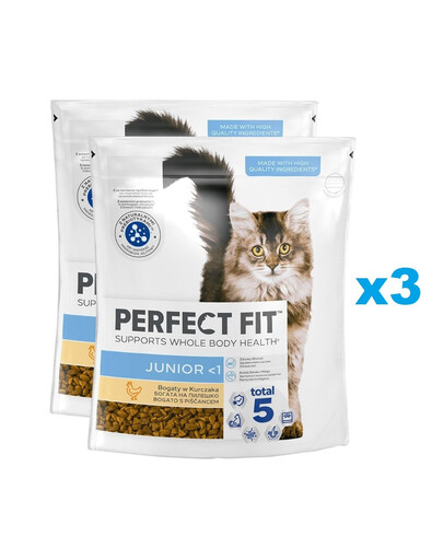 PERFECT FIT Junior 6x750 g sausas visavertis maistas kačiukams su vištiena