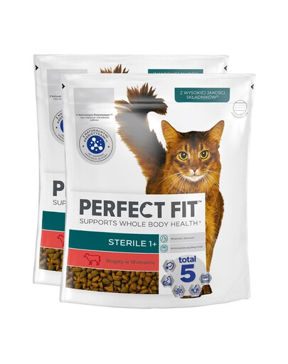 PERFECT FIT (sterilus 1+) 2x750g jautienos turtingas sausas ėdalas katėms po sterilizacijos