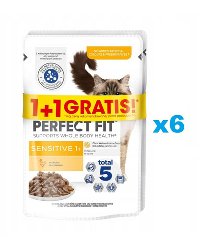 PERFECT FIT Sensitive 1+ 12x85 g visavertis drėgnas ėdalas suaugusioms katėms su vištiena padaže