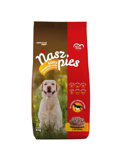 BIOFEED NASZ PIES sausa mėsa su jautiena vidutinio ir didelių šunų 15 kg