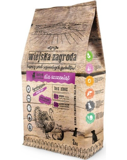 WIEJSKA ZAGRODA Kalakutiena su obuoliais maistas šuniukams  2kg