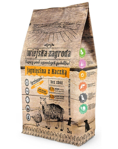WIEJSKA ZAGRODA Maistas mažų ir vidutinių veislių šunims, ėriena ir antis,  2 kg