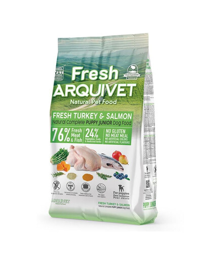ARQUIVET Fresh Puppy Junior Pusiau drėgnas šuniukų ėdalas kalakutiena ir lašiša 2,5 kg