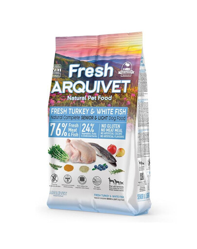 ARQUIVET Fresh Senior Light Pusiau drėgnas maistas vyresniems šunims Kalakutiena ir balta žuvis 2,5 kg
