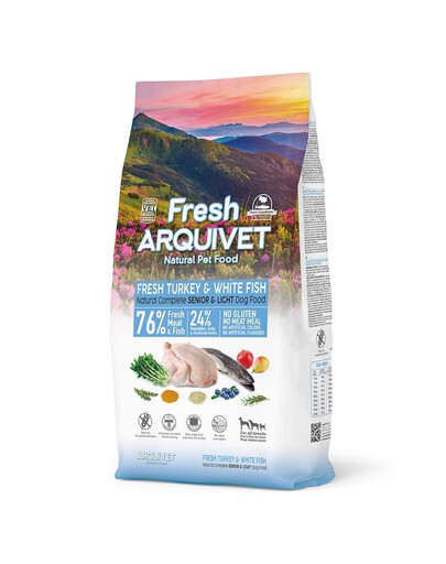 ARQUIVET Fresh Senior Light Pusiau drėgnas maistas vyresniems žmonėms Kalakutiena ir balta žuvis 10 kg