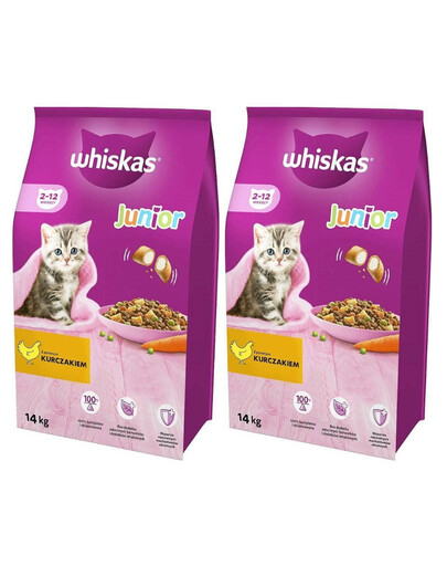 WHISKAS Junior 2x14kg - sucha karma dla kotów z kurczakiem