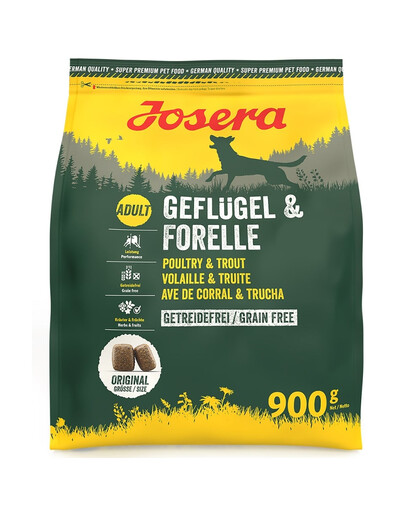JOSERA Geflügel Forelle 900 g Maistas be grūdų aktyviems šunims