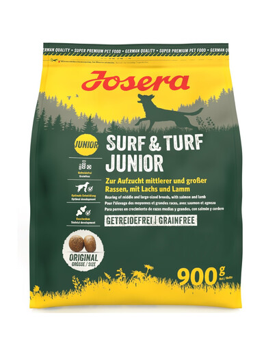JOSERA Surf Turf Junior 900 g šuniukų ėdalas be grūdų su lašiša ir ėriena