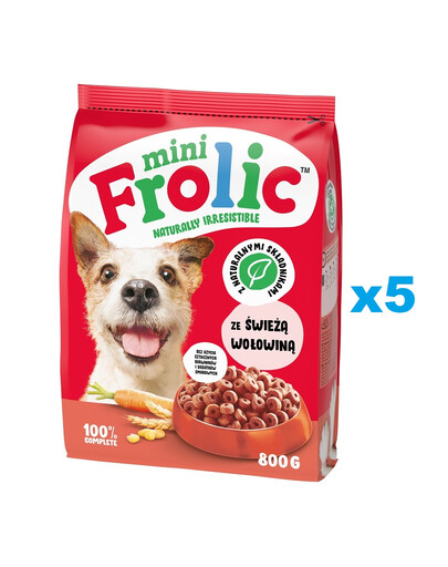 FROLIC Mini Naturally Irresistible 5x800 g Pusiau drėgnas mažų veislių šunų ėdalas su šviežia jautiena