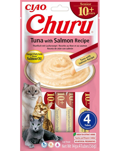INABA Churu Cat Senior Tuna with Salmon 4x14g skanėstas vyresnio amžiaus katėms su tunu ir lašiša