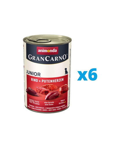 ANIMONDA GranCarno Junior zestaw z wołowiną i sercami indyczymi 6 x 800 g
