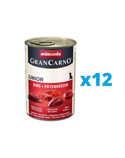 ANIMONDA GranCarno Junior zestaw z wołowiną i sercami indyczymi 12 x 800 g