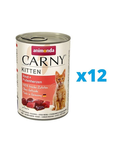 ANIMONDA Carny Kitten zestaw Wołowina/Serce Indyka 12 x 400 g
