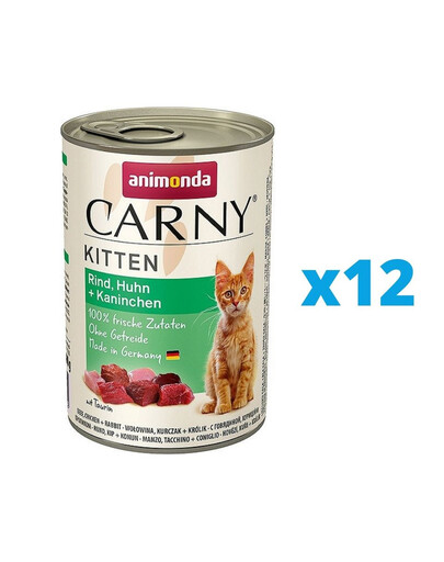 ANIMONDA Carny Kitten zestaw Wołowina/Kurczak/Królik 12 x 400 g