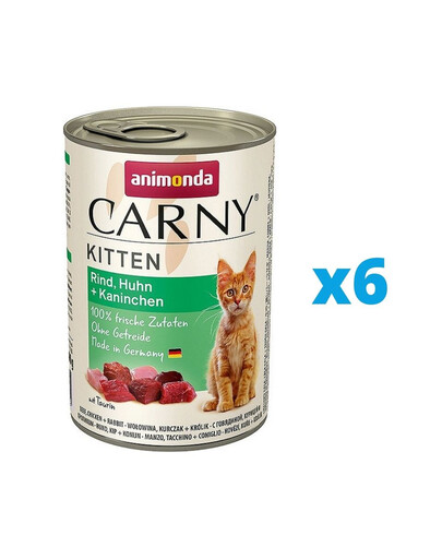 ANIMONDA Carny Kitten zestaw Wołowina/Kurczak/Królik 6 x 400 g