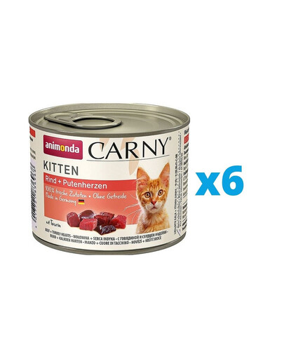 ANIMONDA Carny Kitten zestaw Wołowina/Serce Indyka 6 x 200 g