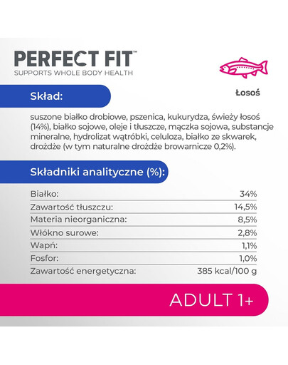 PERFECT FIT Adult 1+ 7 kg sausa visavertė maistas suaugusiems katėms, turintis šviežio lašišos