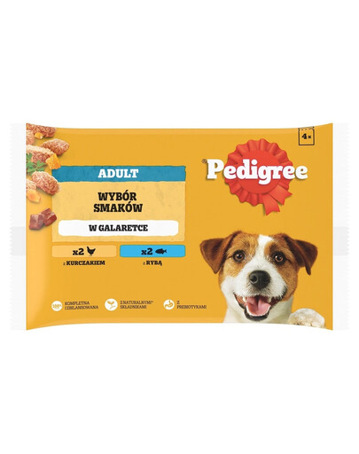 PEDIGREE Adult 4x100g drėgno visaverčio ėdalo suaugusiems šunims su vištiena, žuvimi ir drebučiais
