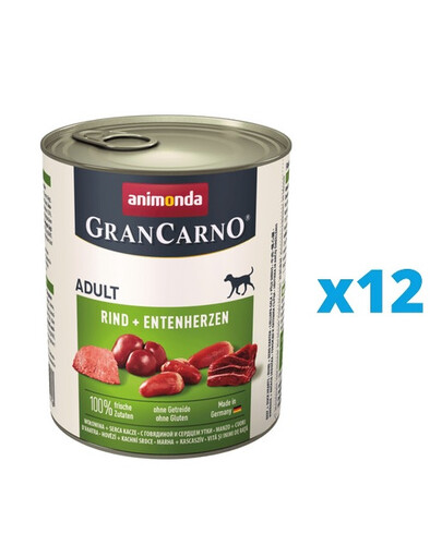 ANIMONDA GranCarno zestaw z wołowiną i kaczymi sercami 12 x 800 g