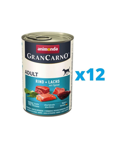 ANIMONDA GranCarno zestaw z wołowiną, łososiem i szpinakiem 12 x 800 g
