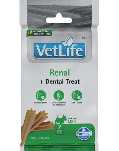 FARMINA Vet Life Dental Treat Renal Mini 60 g (7 vnt.) dantų skanėstai mažų veislių šunims