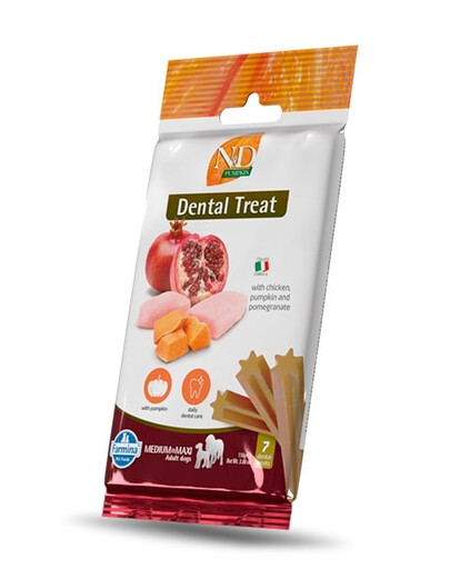 FARMINA N&D Pumpkin Dental Treat Chicken Pomegranate Medium/Maxi 100 g (7 vnt.) dantų skanėstų vidutiniams ir dideliems šunims