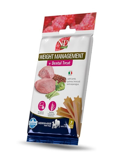 FARMINA N&D Quinoa Dental Treat Weight management Medium/Maxi 100 g (7 vnt.) dantų skanėstų vidutiniams ir dideliems šunims