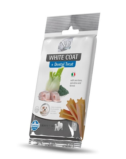 FARMINA N&D White Dental Treat Coat Sea bass Medium/Maxi 100 g (7 vnt.) dantų skanėstų vidutiniams ir dideliems šunims