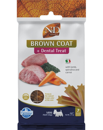 FARMINA N&D Brown Dental Treat Coat Lamb Mini 60 g (7 vnt.) dantų skanėstai mažų veislių šunims