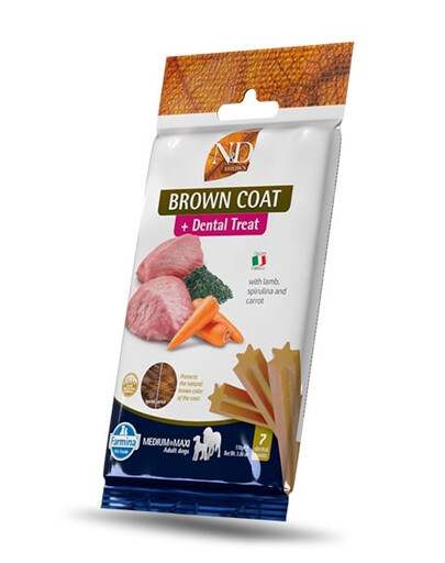 FARMINA N&D Brown Dental Treat Coat Lamb Medium/Maxi 100 g (7 vnt.) dantų skanėstų vidutiniams ir dideliems šunims