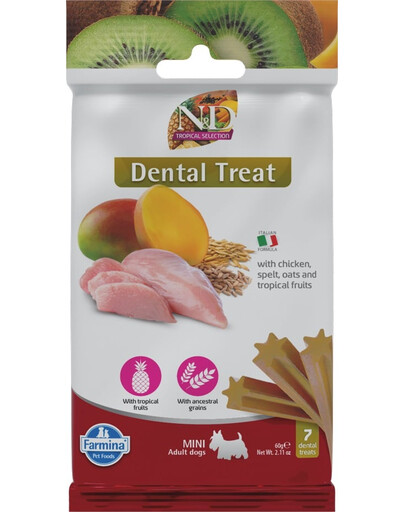 FARMINA N&D Tropical Selection Dental Treat Chicken Mini 60 g (7 vnt.) dantų skanėstai mažų veislių šunims