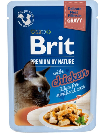 BRIT Premium By Nature Fillets in Gravy for Sterilized cats su vištiena 24x85g