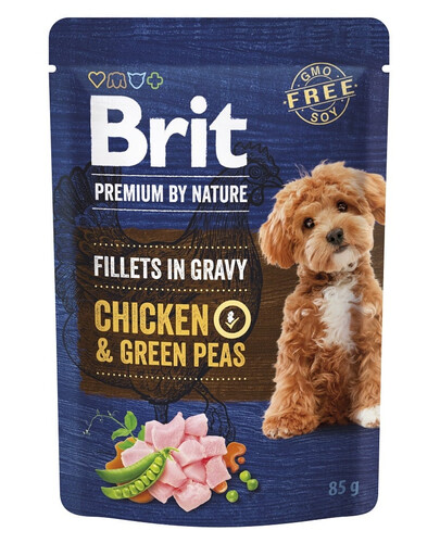 BRIT Premium By Nature Dog Fillets in Gravy su vištiena ir žaliaisiais žirneliais 24x85g