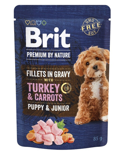 BRIT Premium By Nature Puppy Junior Fillets in Gravy su kalakutiena ir morkomis 24x85g