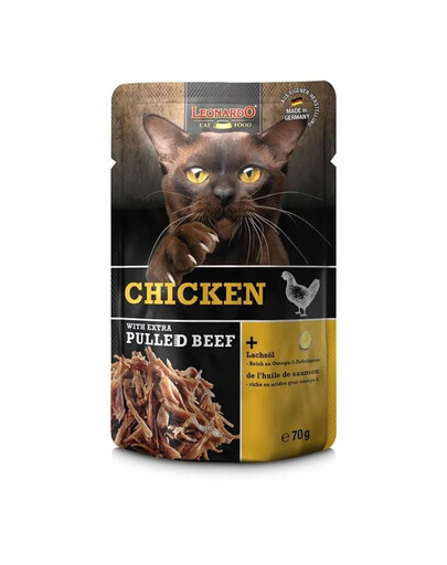 LEONARDO Vištiena su papildoma Šonkaulių jautiena 70 g drėgnas maistas katėms