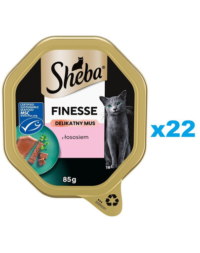 SHEBA Finesse tacka 22x85 g mokra karma pełnoporcjowa dla dorosłych kotów z łososiem w musie
