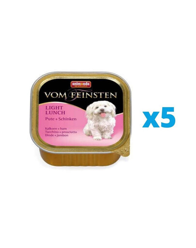ANIMONDA Vom Feinsten Light Lunch zestaw z szynką i indykiem 5 x 150 g