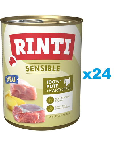 RINTI Sensible Kalakutiena su bulvėmis, 24 x 800 g