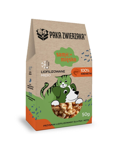 PAKA ZWIERZAKA Samo mėsko Krevetės liofilizuotas maistas šunims ir katėms 50 g