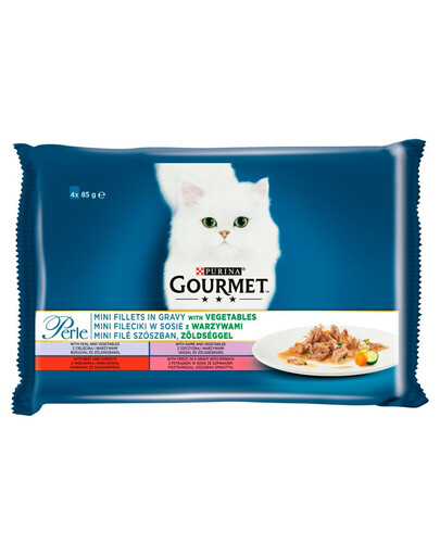 Perle Mini Fileciki w sosie z warzywami (cielęcina, wołowina, dziczyzna, pstrąg) 48x85g mokra karma dla kotów