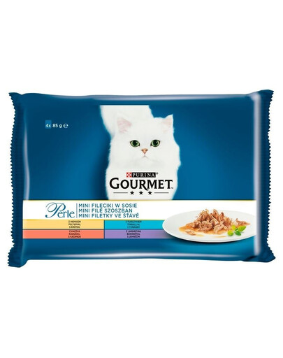 Perle Mini Fileciki w sosie (indyk, tuńczyk, kaczka, jagnięcina) 48x85g mokra karma dla kotów