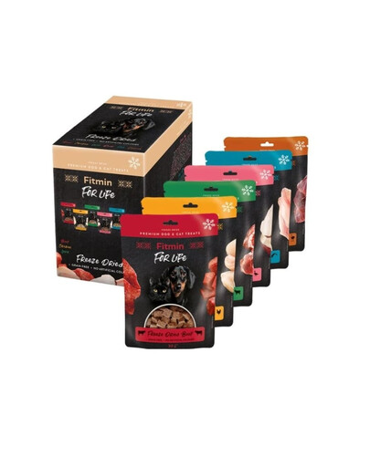 FITMIN For Life Freeze dried Multipack Mix skonių 6x30 g liofilizuotas skanėstas šunims ir katėms
