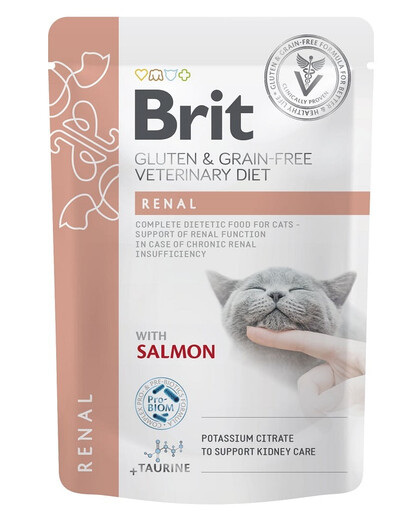 BRIT Veterinary Diet Grain Free Renal Cat Fillets in Gravy Salmon 12x85g katėms, palaikanti inkstų funkcijas