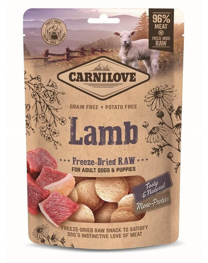 CARNILOVE Raw Freeze-dried Snack Lamb 60g liofilizuoti ėriuko gabaliukai šuniukams ir suaugusiems šunims