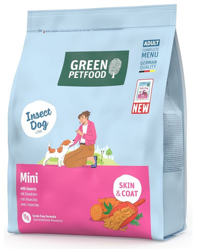 GREEN PETFOOD InsectDog Mini Skin and Coat 900g bezzbožinė maisto produktas su vabzdžių baltymu mažiems šunims