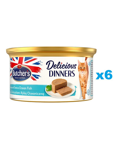BUTCHER'S Classic Delicious Dinners konservai putėsiai su tunais ir jūrų žuvimi 85 g x 6