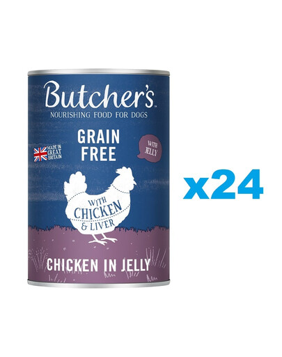 BUTCHER'S Original Recipe in Jelly, karma dla psa, kawałki z kurczakiem w galaretce 24 x 400g