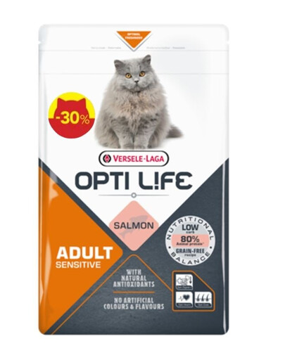 VERSELE-LAGA Opti Life Cat Adult Sensitive Salmon 1kg -30% promo jautriems suaugusiems katėms