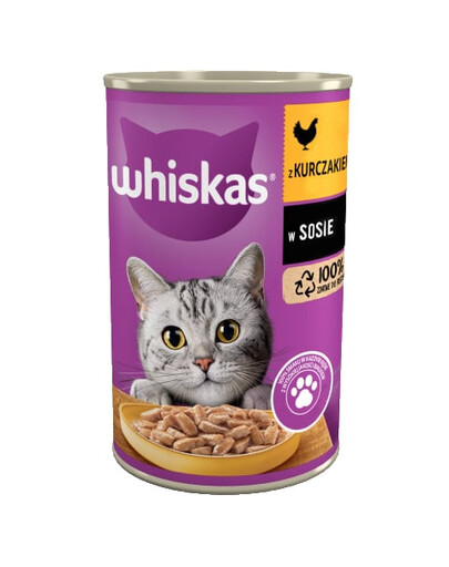 WHISKAS Adult Mix skoniai 12x400 g su vištiena ir jautiena padaže suaugusioms katėms